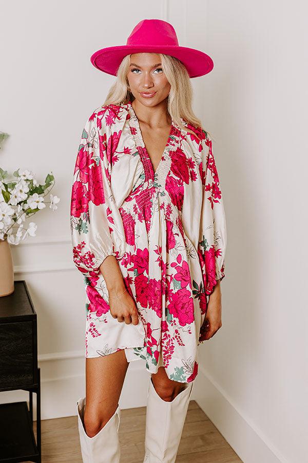 Botanical Bliss Satin Mini Dress in Cream Product Image