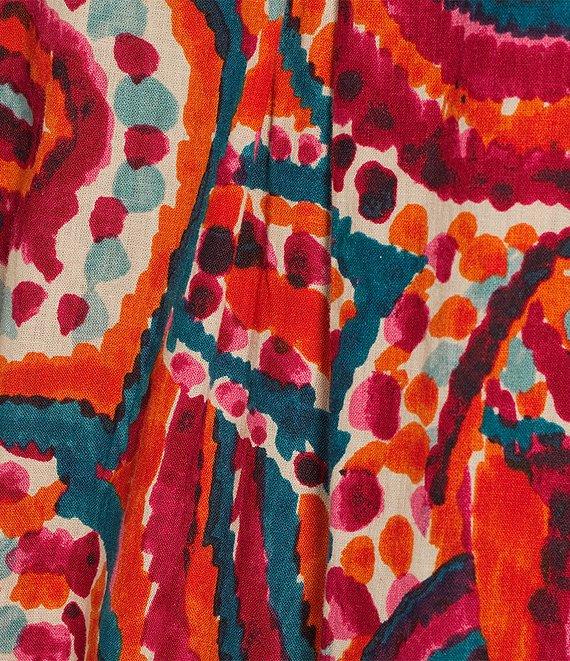 Westbound Paisley Overly Short Sleeve V-Neck Tie Front Top Product Image