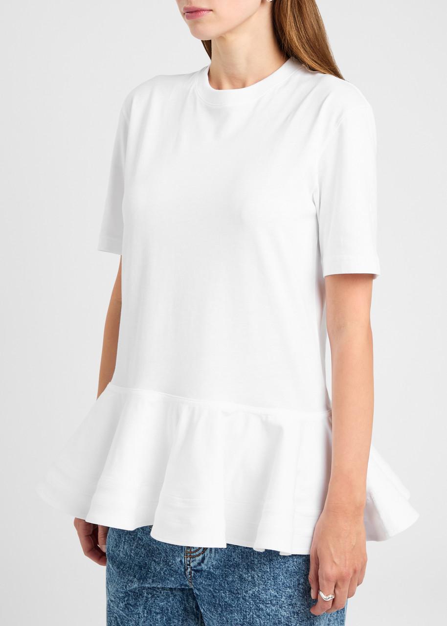 ALAÏA Oversized Poplin-trimmed Cotton-jersey Peplum T-shirt In White Product Image