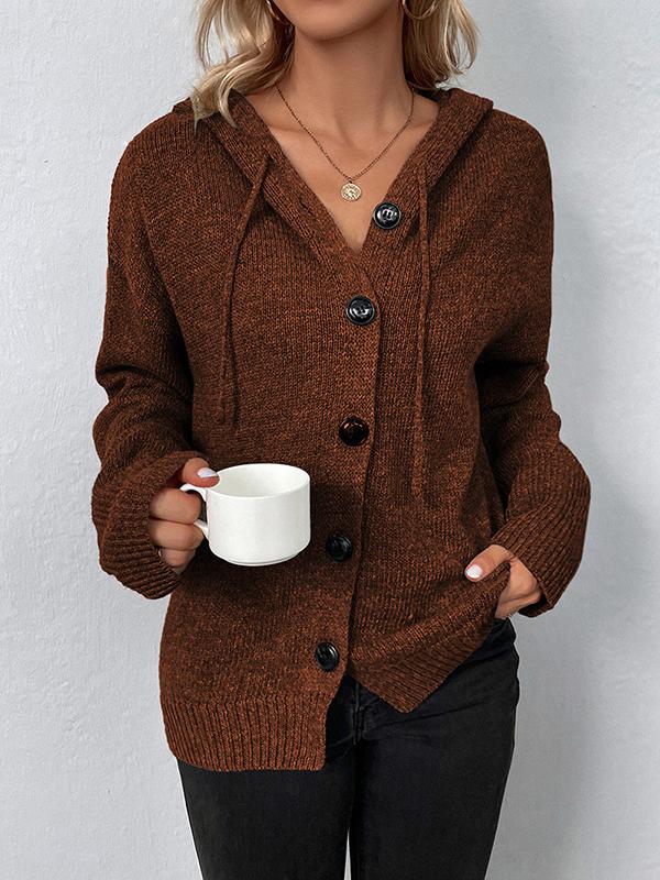 Wrap Buttoned Hooded Solid Color Cardigan Product Image