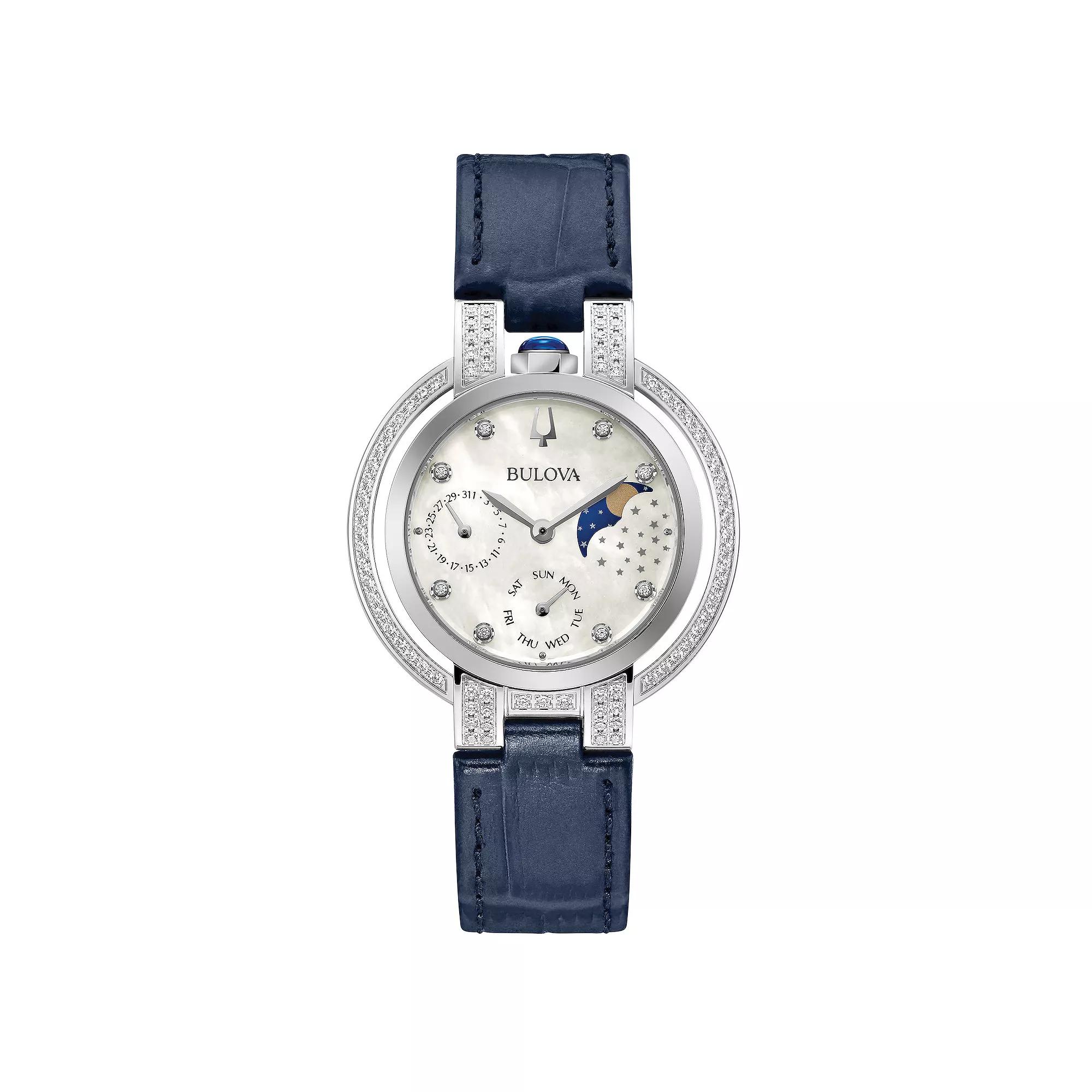 Bulova Womens Rubaiyat Stainless Steel Diamond Accent Blue Leather Strap Watch - 96R237 Product Image