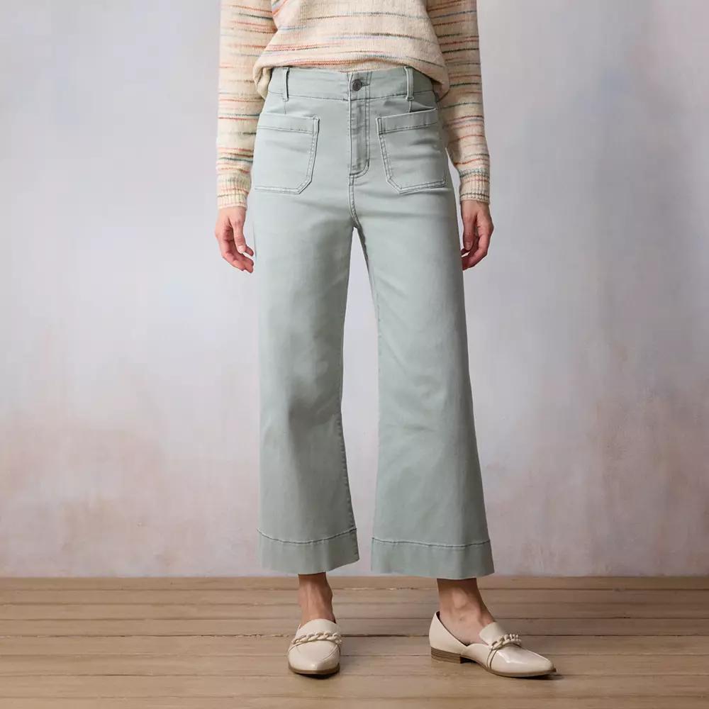 Petite LC Lauren Conrad Super High Rise Wildflower Wide Leg Cropped Pants, Women's, Size: 14 Petite, Valor Green Product Image