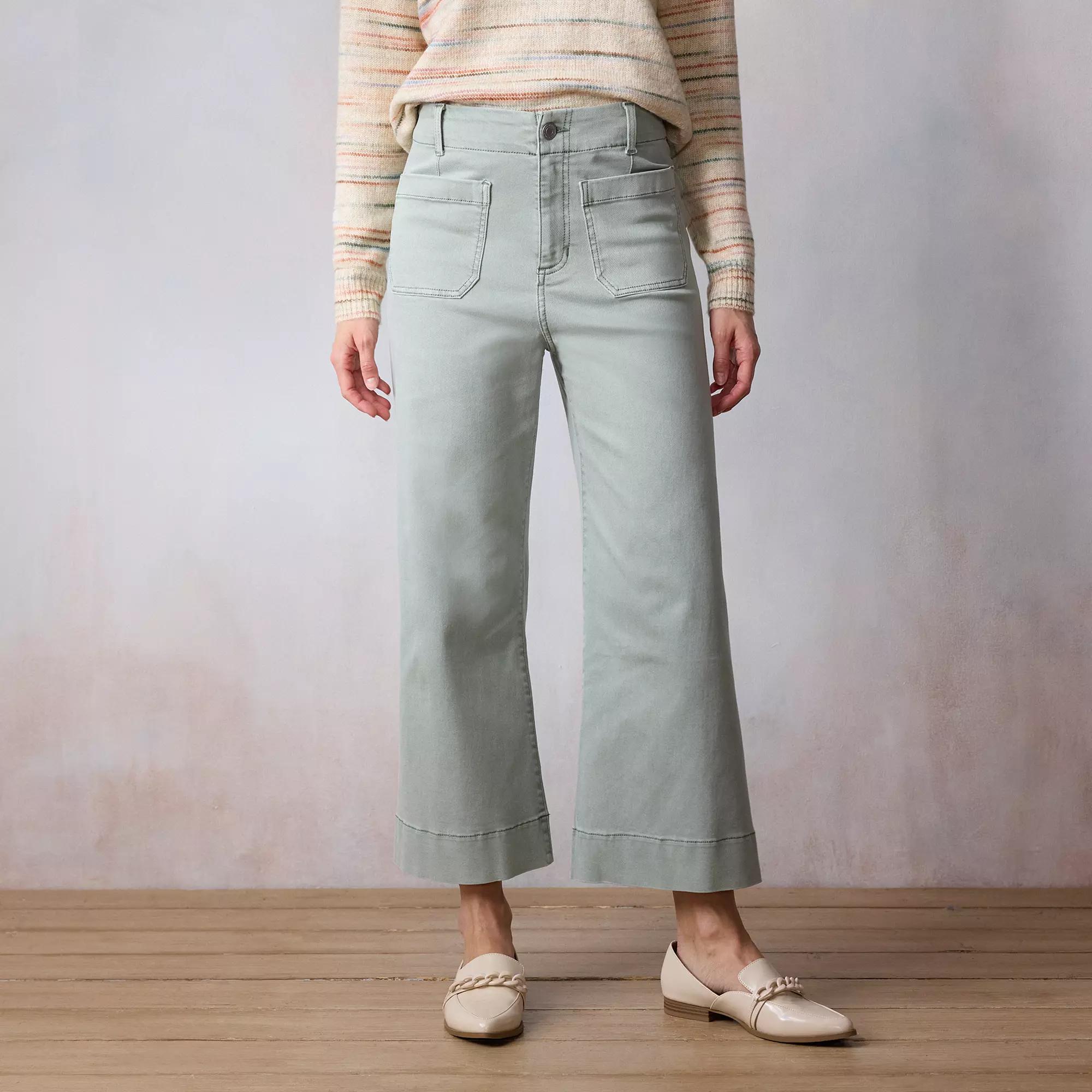 Petite LC Lauren Conrad Super High Rise Wildflower Wide Leg Cropped Pants, Women's, Size: 14 Petite, Valor Green Product Image