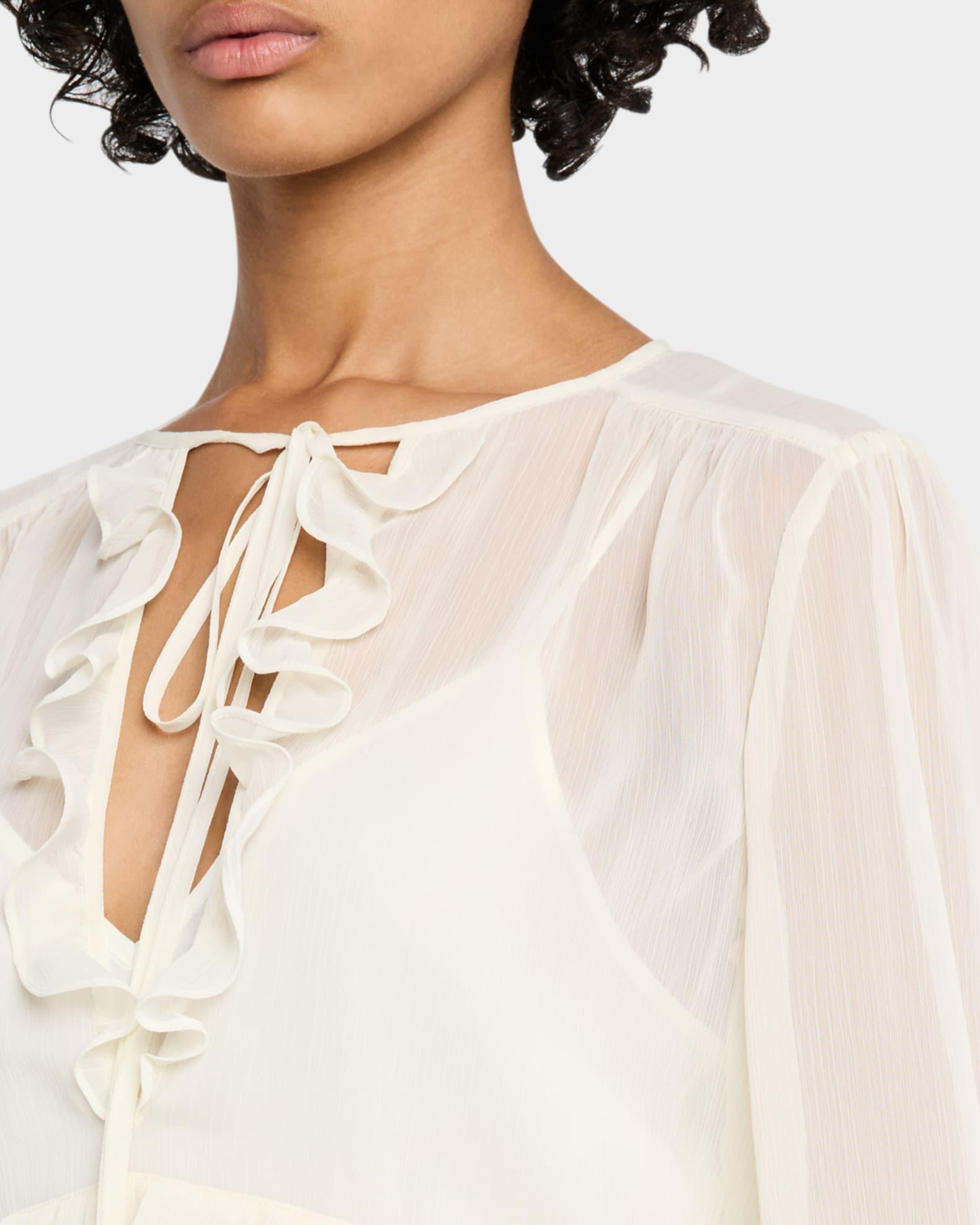 Steffina Ruffle Neck-Tie Long-Sleeve Top Product Image