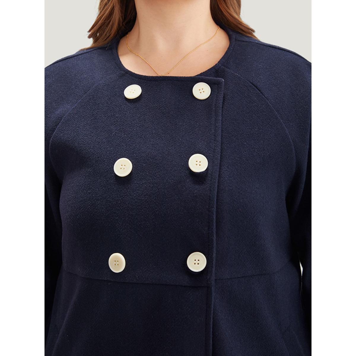 Plus Size Solid Button Detail pocket Coat Women Indigo Casual Plain Ladies Everyday Winter Coats BloomChic 22-24/3X Product Image
