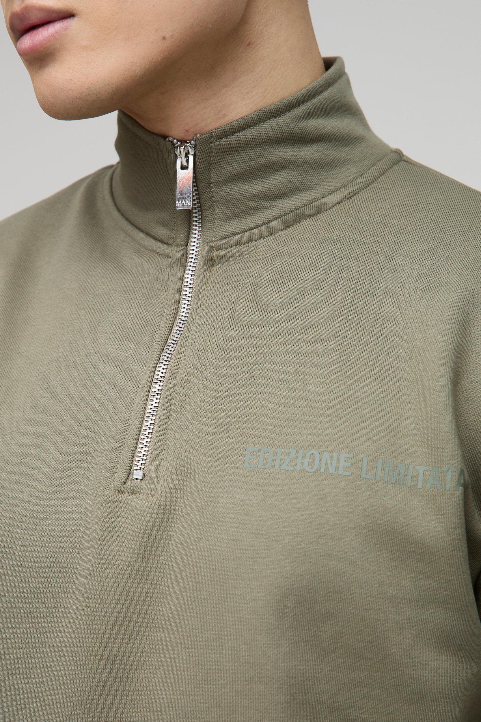 Regular Fit Edizione Heavyweight Zip Funnel Neck Sweatshirt | boohooMAN USA Product Image