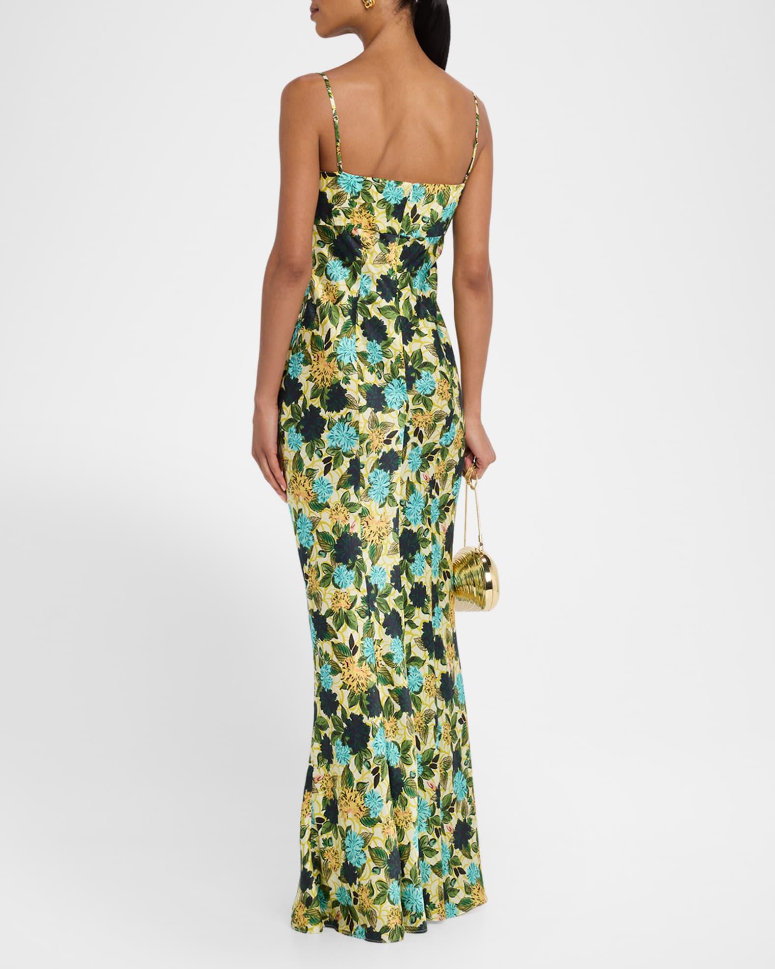 Renee Long Floral Silk Spaghetti-Strap Dress Product Image