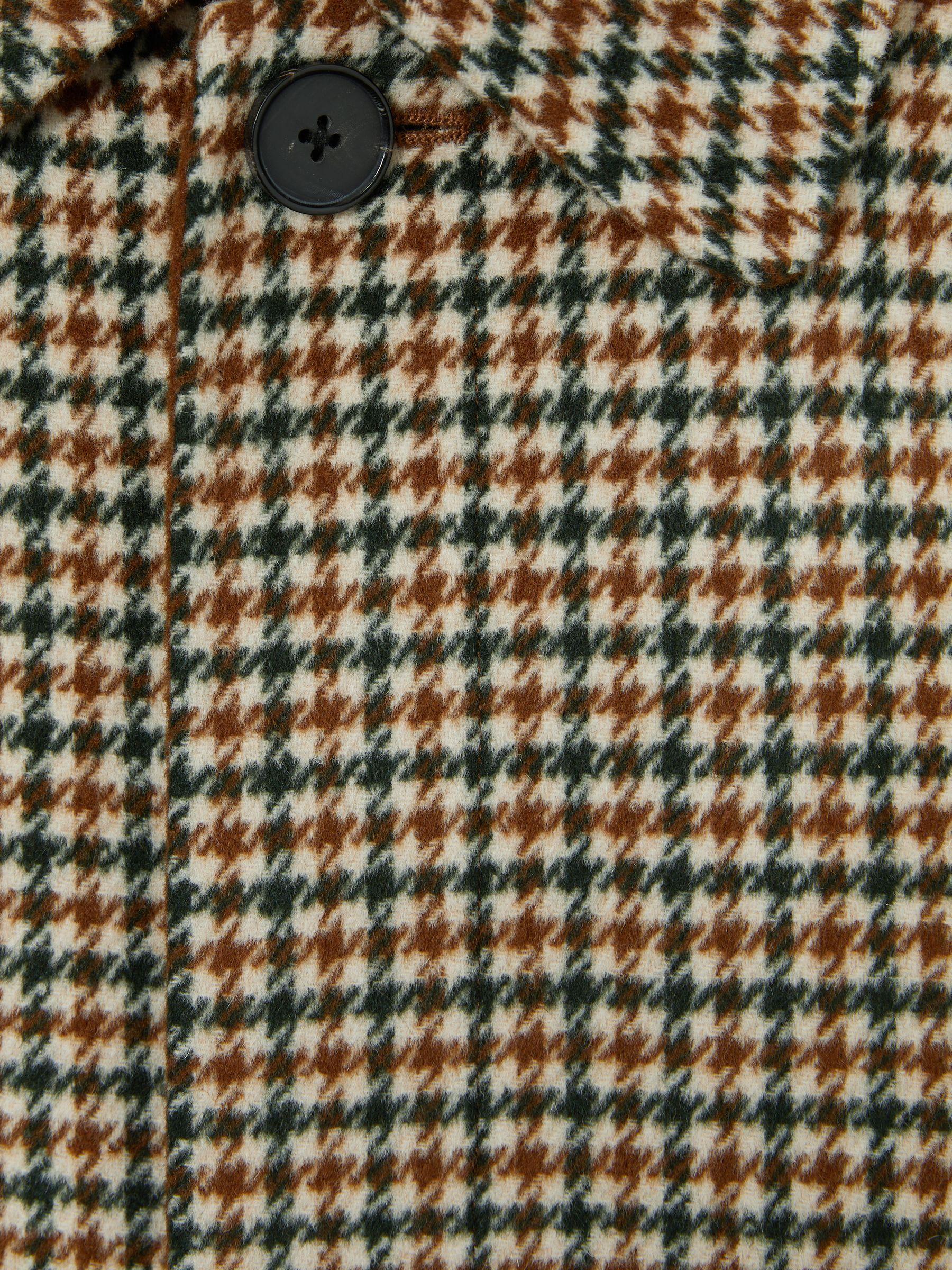 Wool Dogtooth Check Car Coat in Brown Multi Product Image