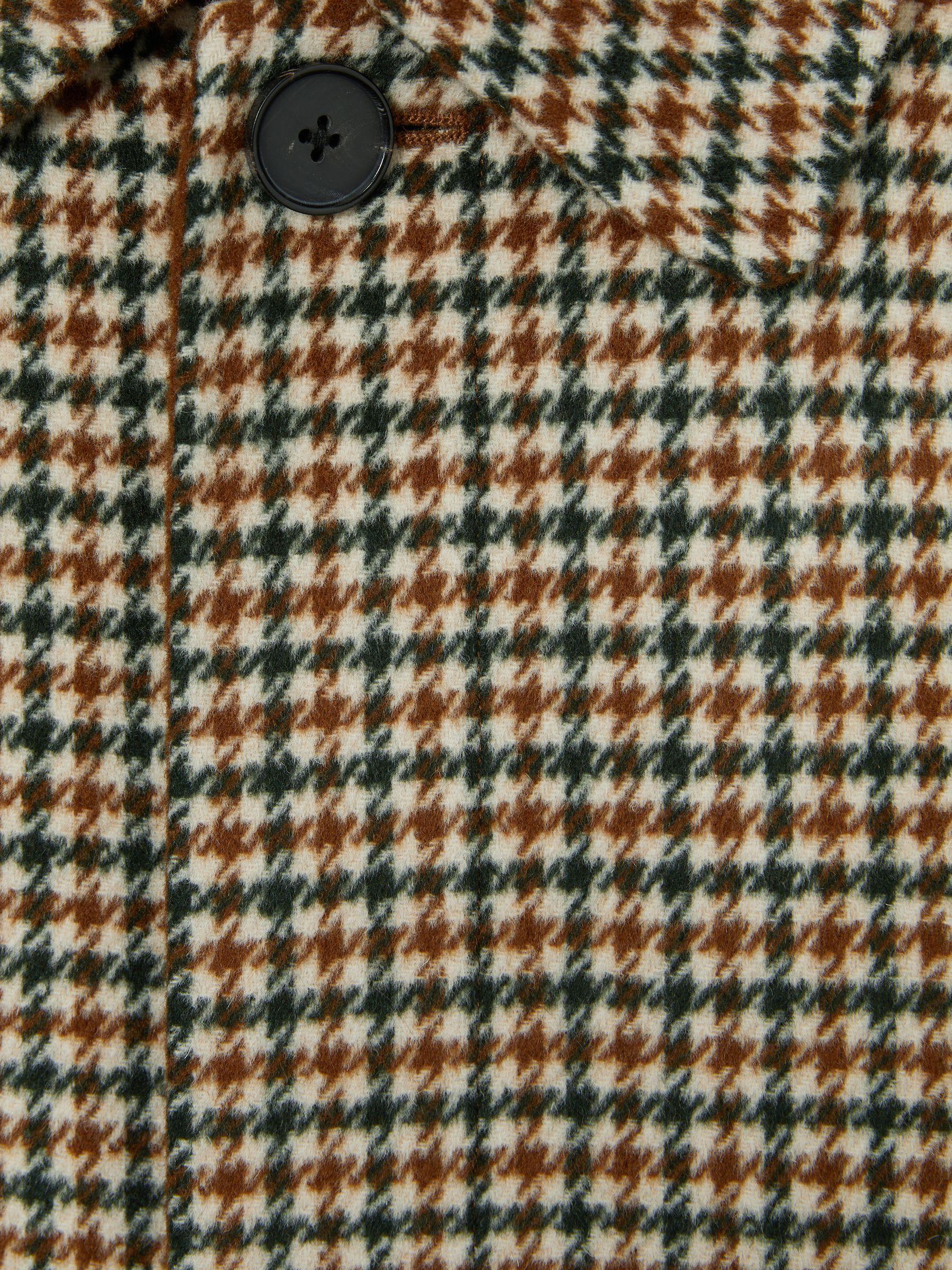 Wool Dogtooth Check Car Coat in Brown Multi Product Image