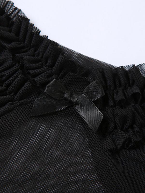 Mesh Square Neck Cropped Short Sleeve Tee Product Image