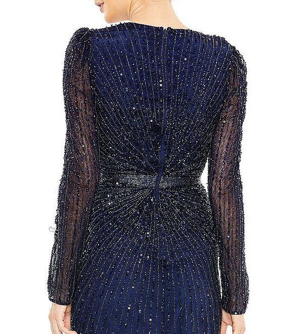 Mac Duggal Beaded Surplice V-Neck Long Sleeve Gown Product Image