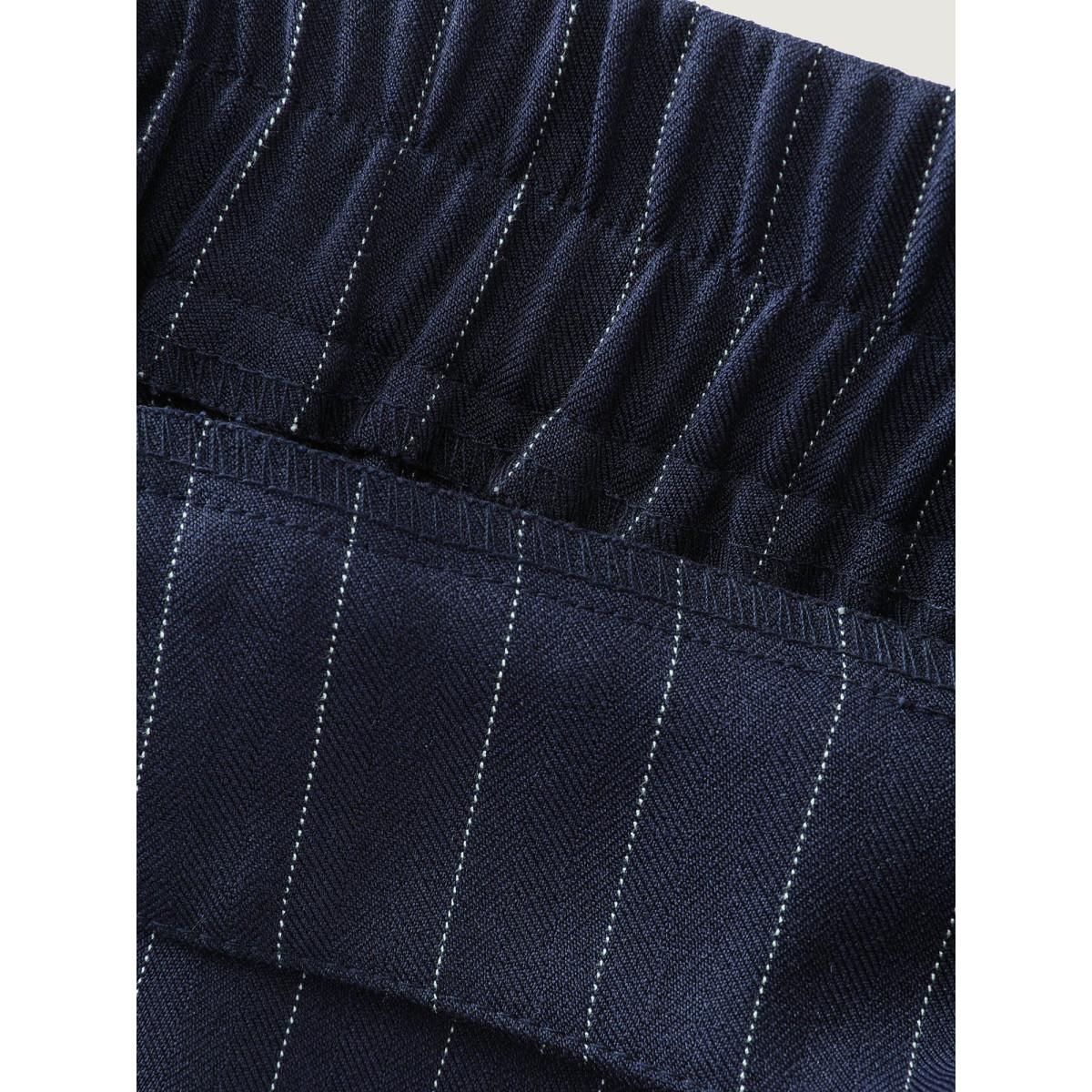 Plus Size Stretchy Waist Striped Straight-Leg Pants Women Indigo Office Straight Leg Mid Rise Office Pants BloomChic 18-20/2X Product Image