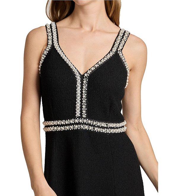 Ming Wang Embellished Deep V-Neck Sleeveless A-Line Midi Dress Product Image