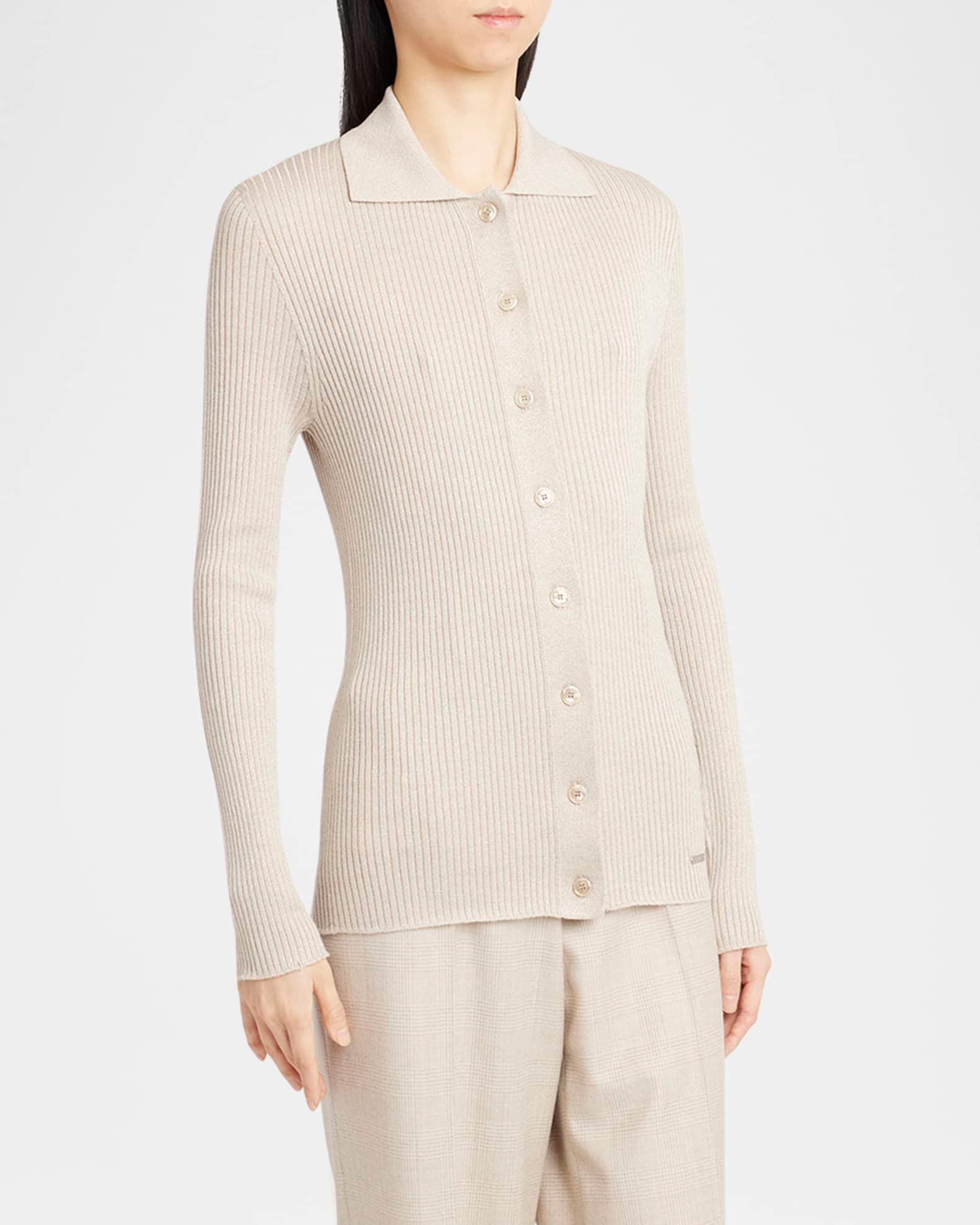 Metallic Ribbed Collared Cardigan Product Image
