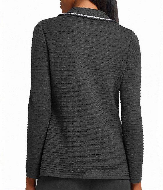 Ming Wang Textured Knit Contrast Trim Notch Lapel Long Sleeve Jacket Product Image