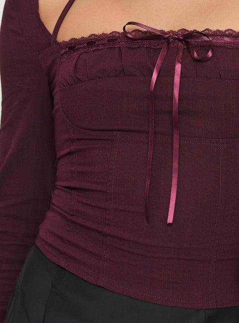 Trynia Long Sleeve Top Burgundy Product Image