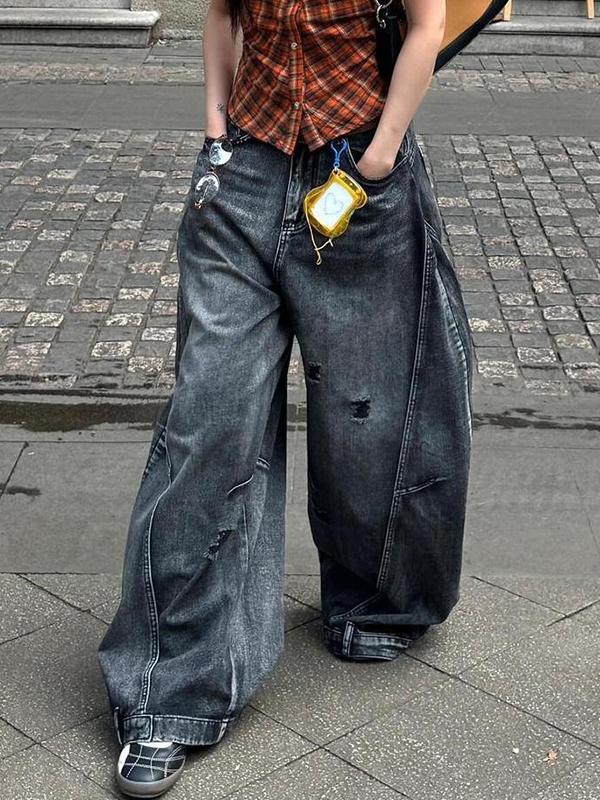 Retro Washed Distressed Boyfriend Jeans Product Image