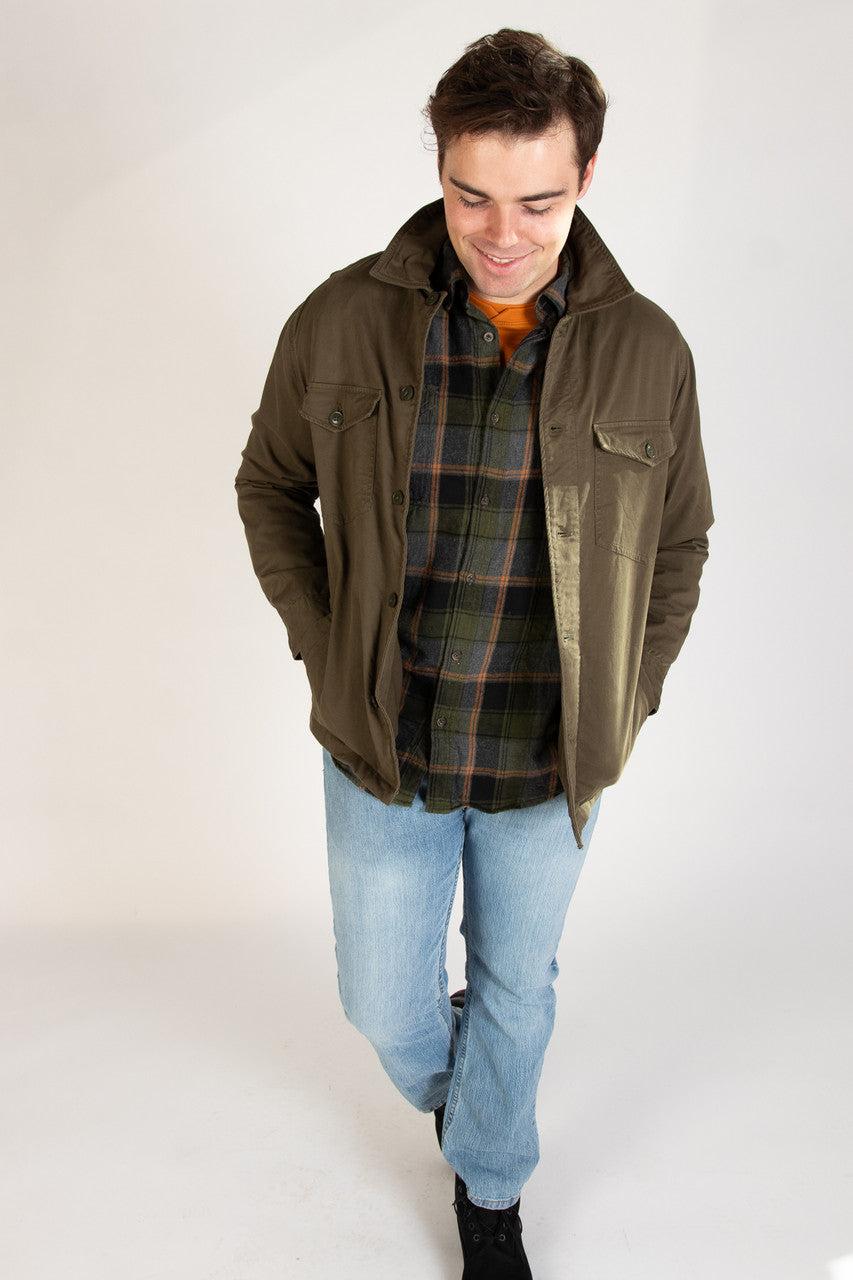 Olive Button Up Shirt Jacket Product Image