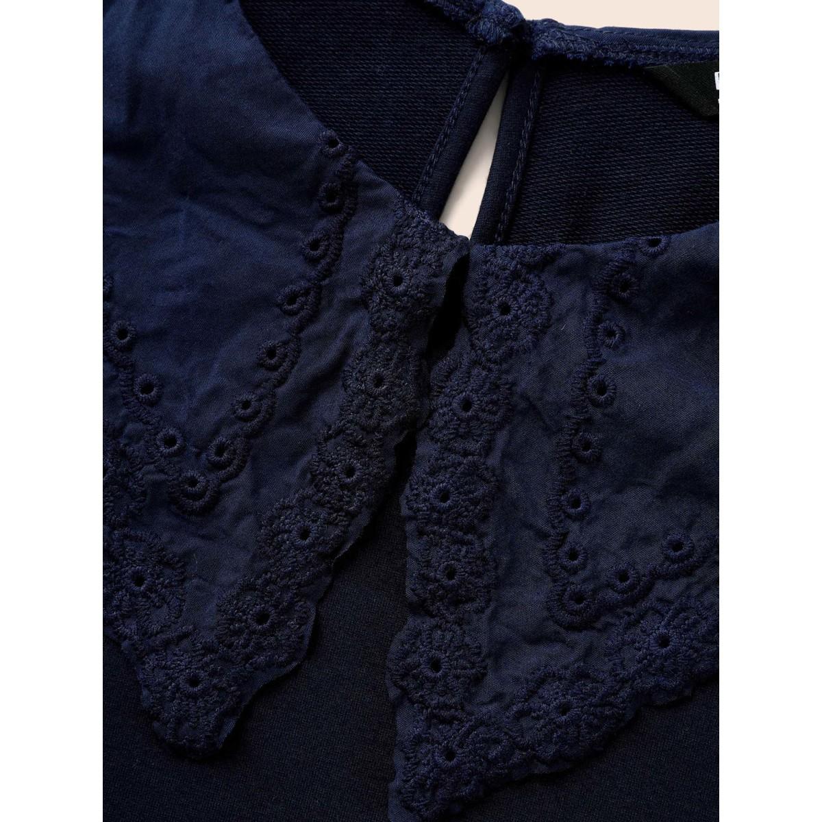 Plus Size Solid Peter Pan Collar Patchwork Sweatshirt Women Indigo Leisure Patchwork Peter Pan collar Casual Sweatshirts BloomChic 30/6X Product Image