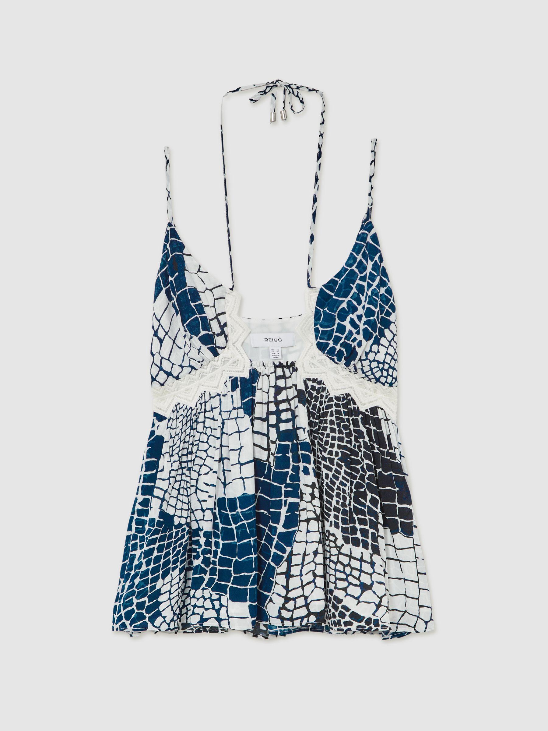 Animal Print Lace Trim Cami Top in Blue Product Image