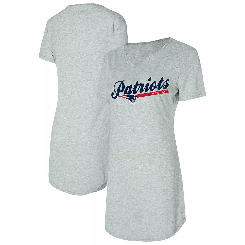 Women's Concepts Sport Gray New England Patriots Petition Knit Notch Neck Nightshirt,  Product Image