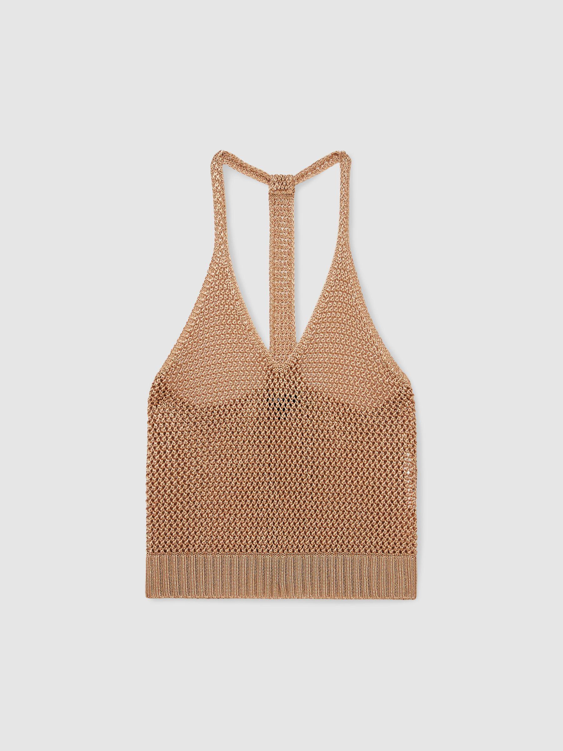 Atelier Open-Knit Halterneck Top in Gold Product Image