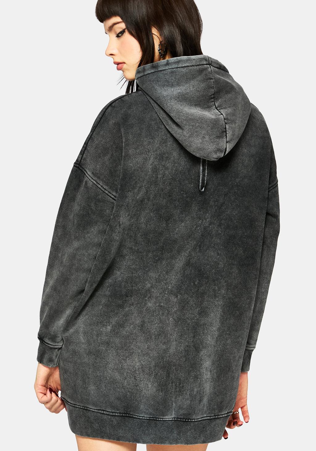 Aelin Sword Applique Hooded Sweater Dress - Black Product Image