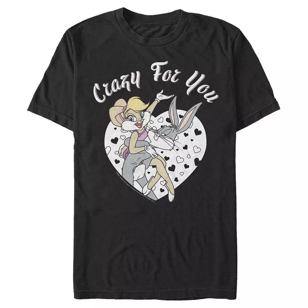 Men's Looney Tunes Bugs And Lola Crazy For You Heart Portrait Graphic Tee, Size: XXL, Black Product Image