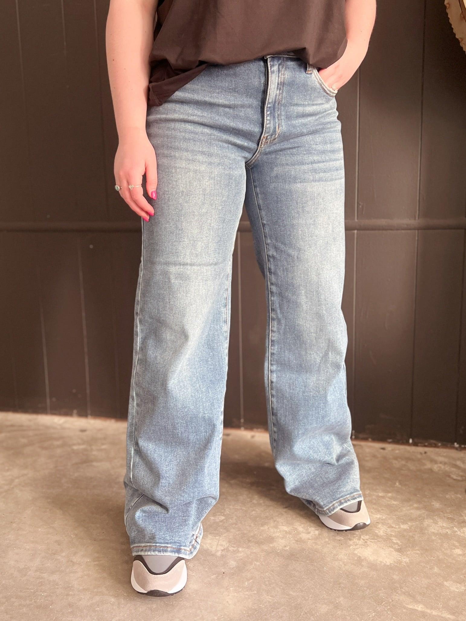 Dual Wear Wide Leg Cuffed Denim Jeans Product Image