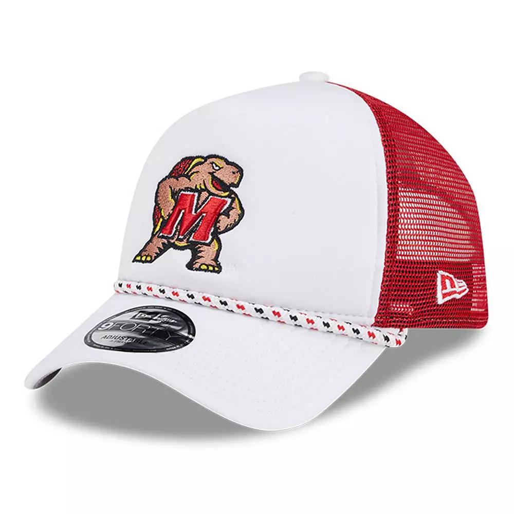 Men's New Era White/Red Maryland Terrapins Court Sport Foam A-Frame 9FORTY Adjustable Trucker Hat Product Image