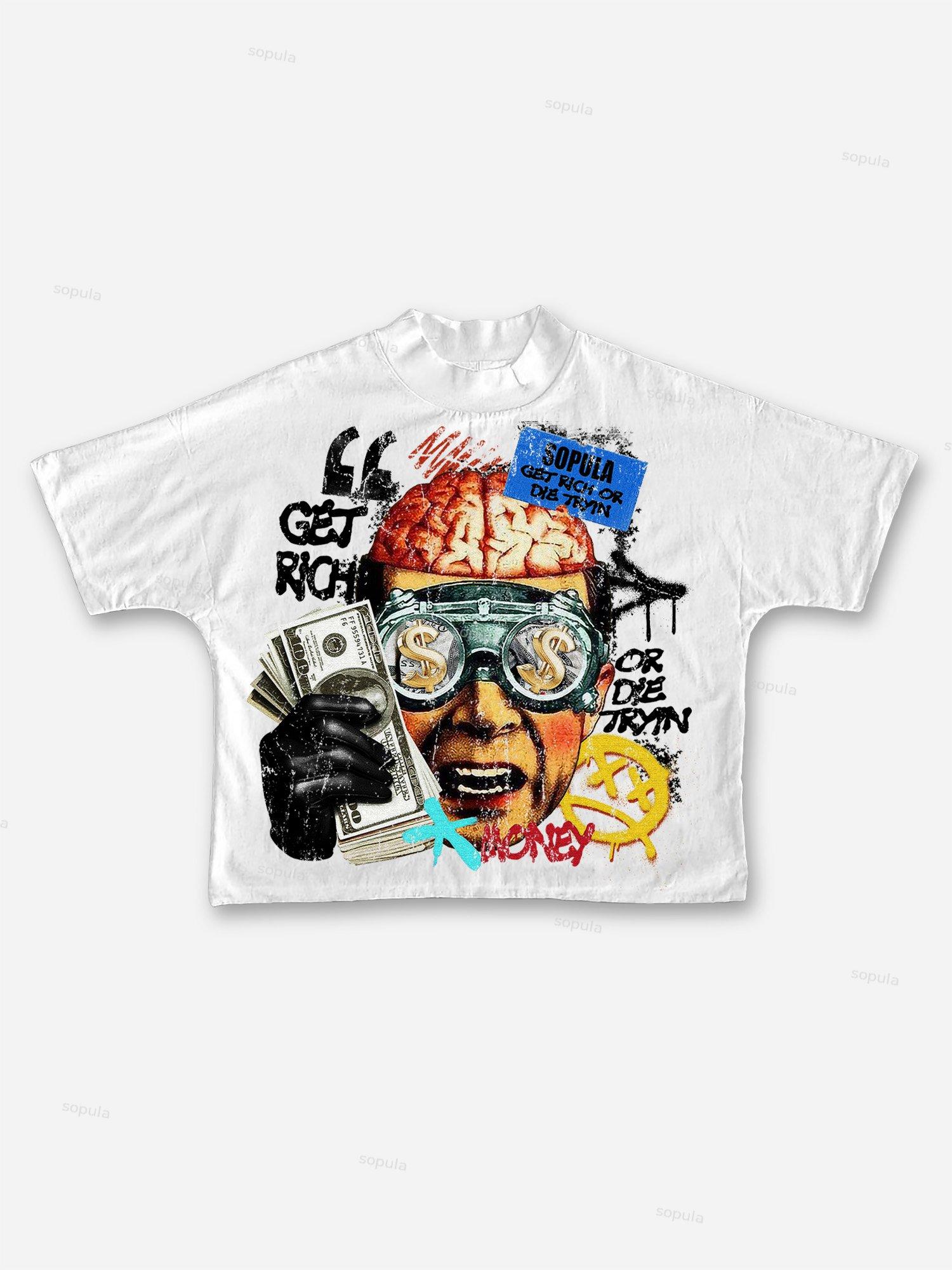 Oversized Get Rich Money Portrait Print Cropped T-shirt Product Image