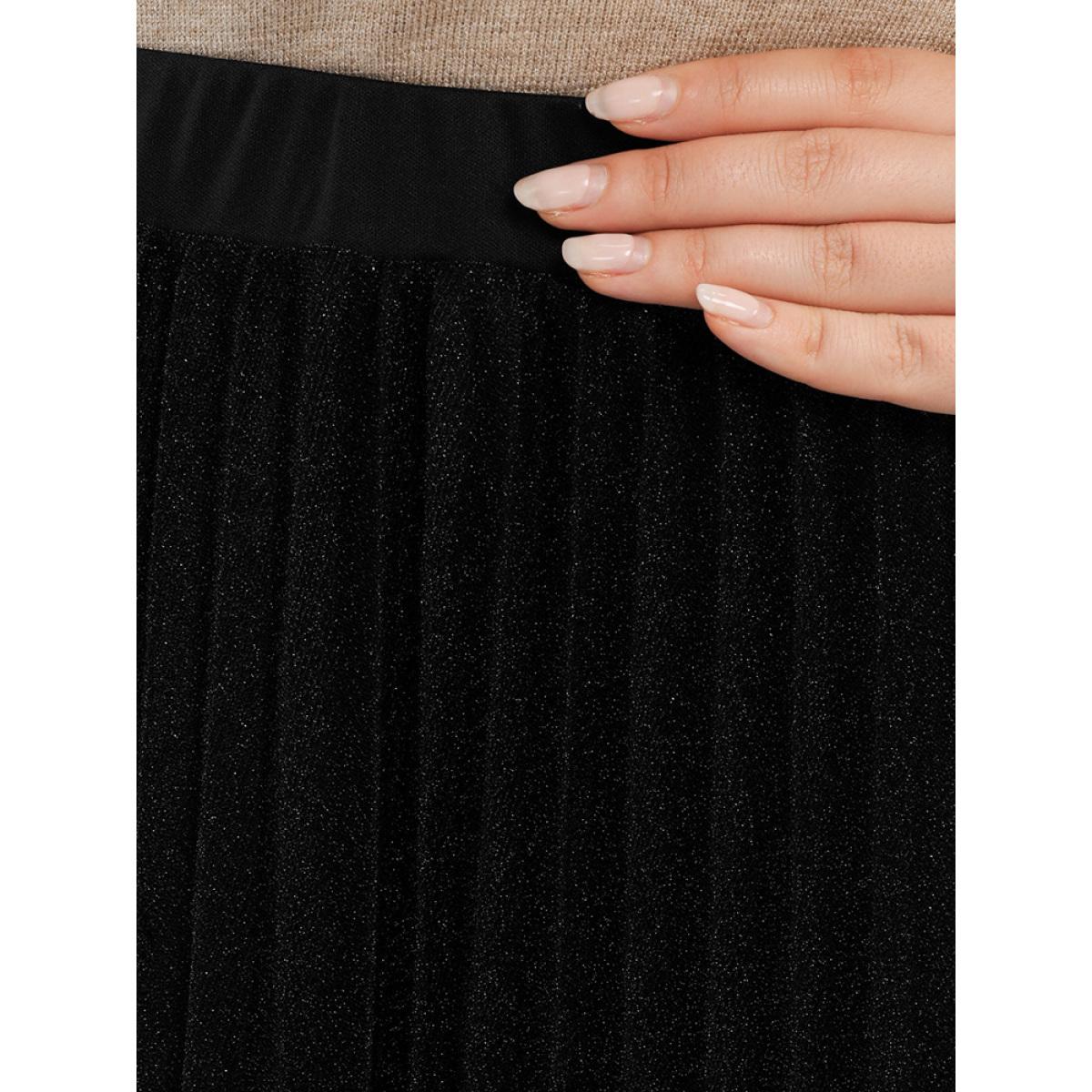 Plus Size Solid Pleated Mesh Elastic Waist Skirt Women Black Glamour Pleated No stretch Going out Skirts BloomChic 30/6X Product Image