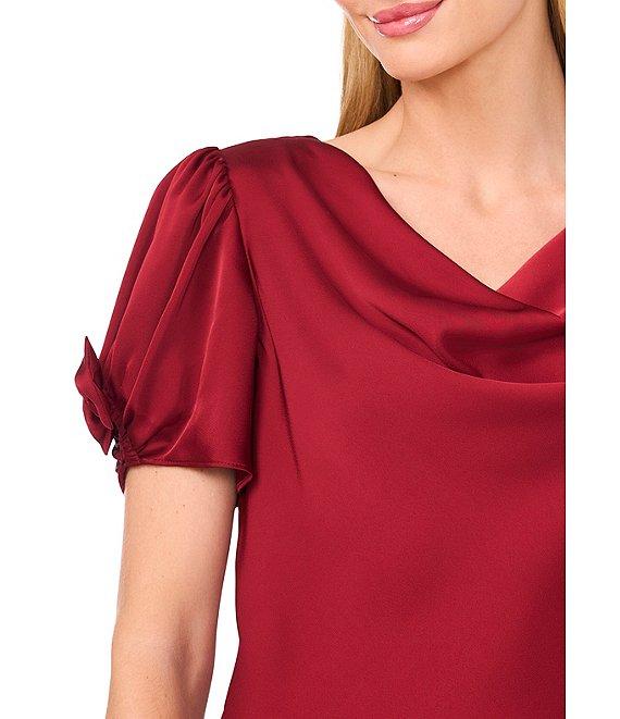 Cece Woven Cowl Neck Short Bubble Sleeve Top Product Image