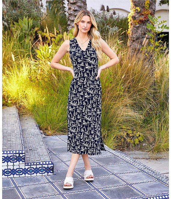 Karen Kane Sailboat Print V-Neck Sleeveless Midi Dress Product Image