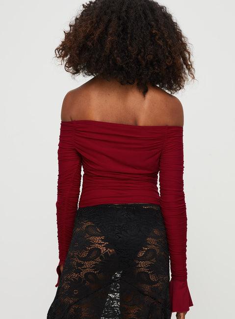 Moreno Off The Shoulder Top Burgundy Product Image