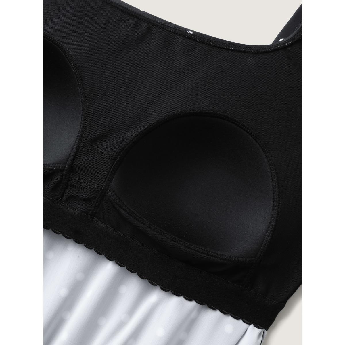 Plus Size Polka Dots Pockets Swim Romper Women's Swimwear Black Beach Contrast Curve Bathing Suits High stretch One Pieces BloomChic 26/4X Product Image