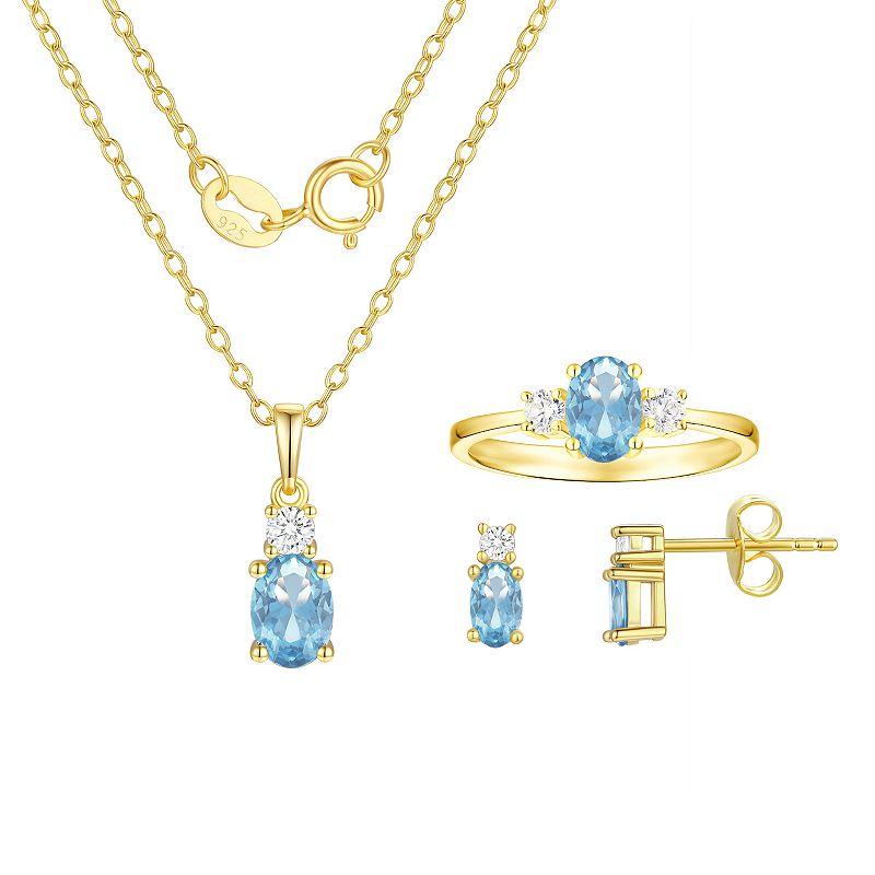 Argento Forte 14k Gold Over Silver Simulated Birthstone & Cubic Zirconia Pendant, Ring, & Earring Trio Set, Women's, March Product Image