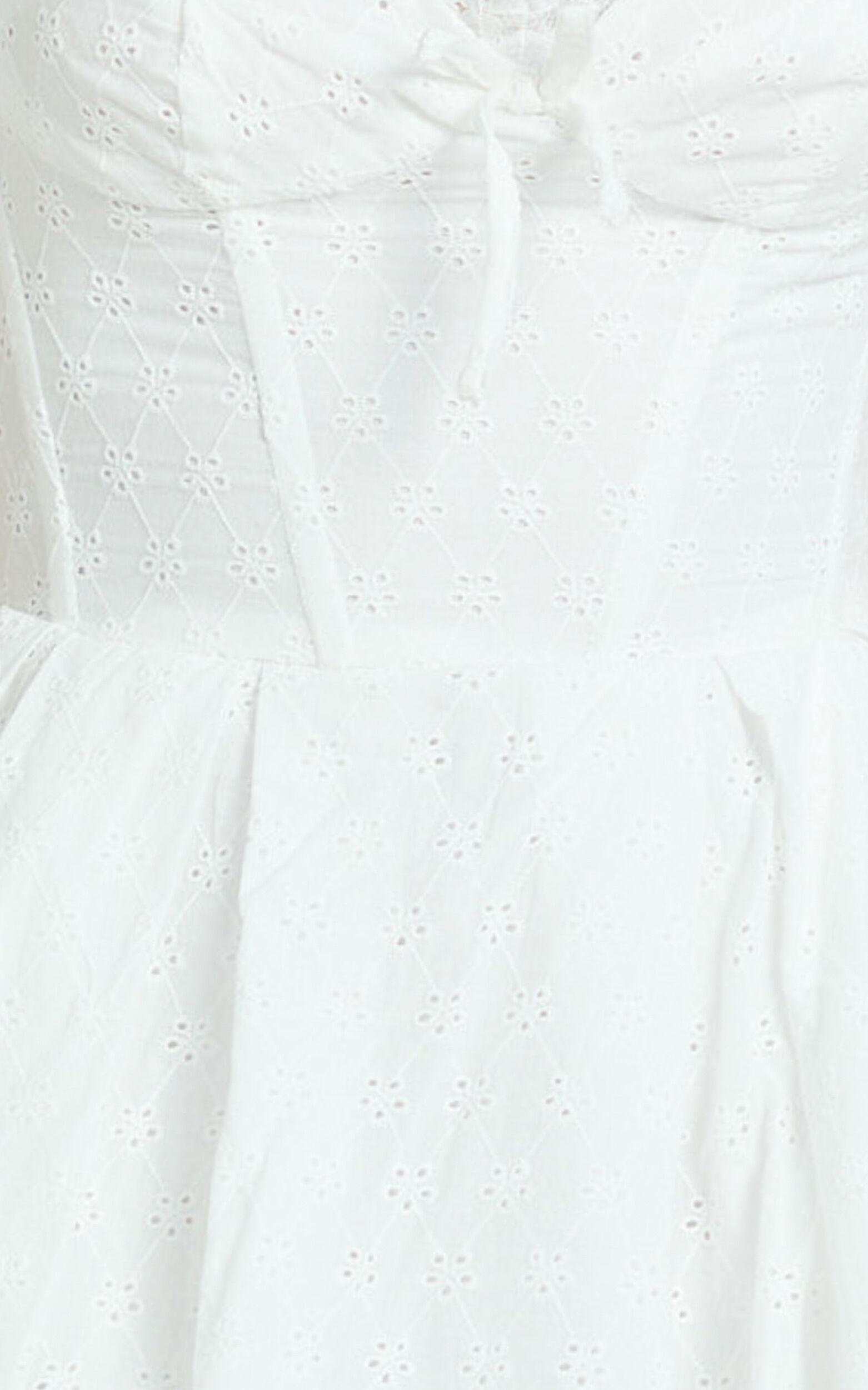 Jaclyn Mini Dress - Embroidered Sweetheart Halter Fit And Flare Full Skirt Dress in White Product Image