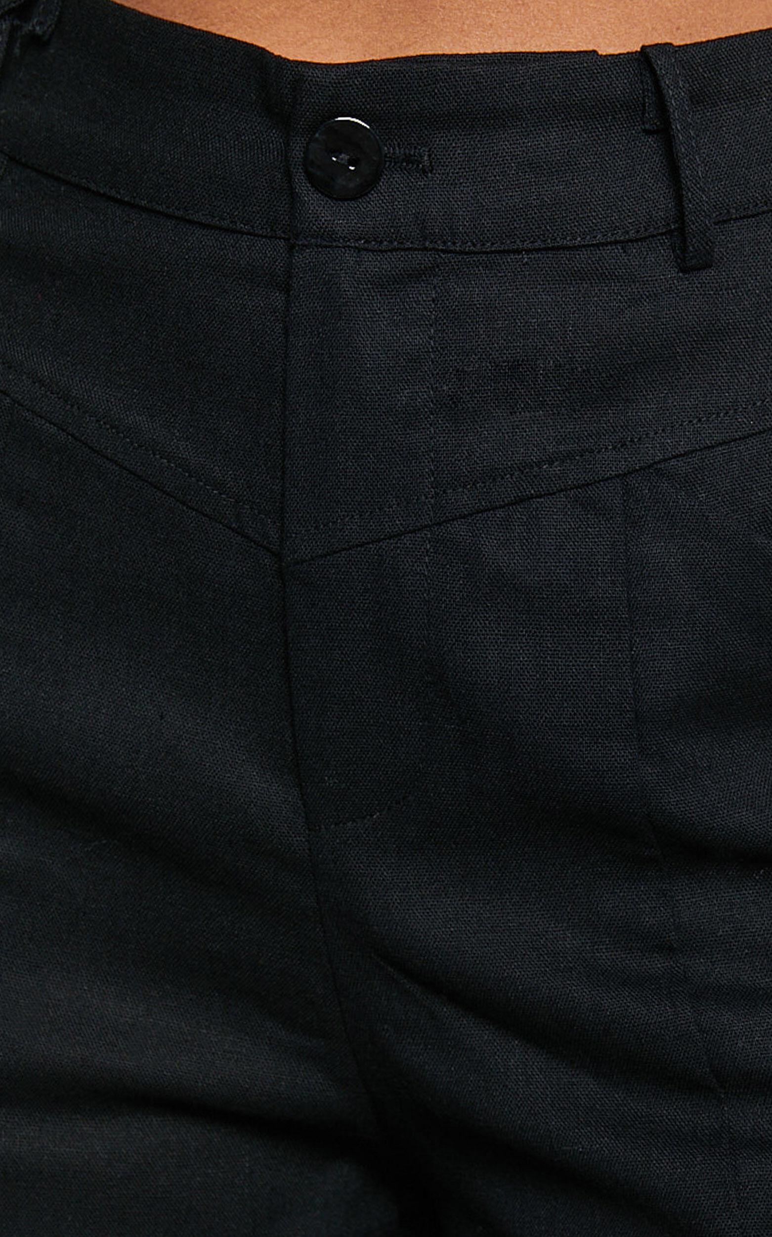 Skye Pants - Linen High Waisted Seam Detail Pants in Black Product Image