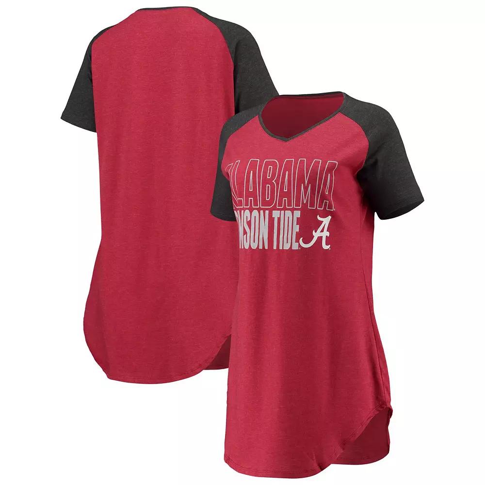 Women's Concepts Sport Crimson/Charcoal Alabama Crimson Tide Raglan V-Neck Nightshirt, Size: Small, Red Product Image