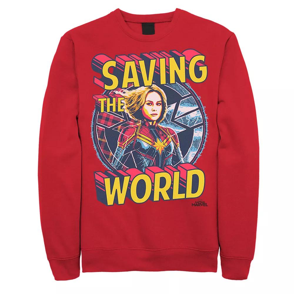 Men's Marvel Captain Marvel Saving The World Portrait Sweatshirt, Size: Small, Red Product Image