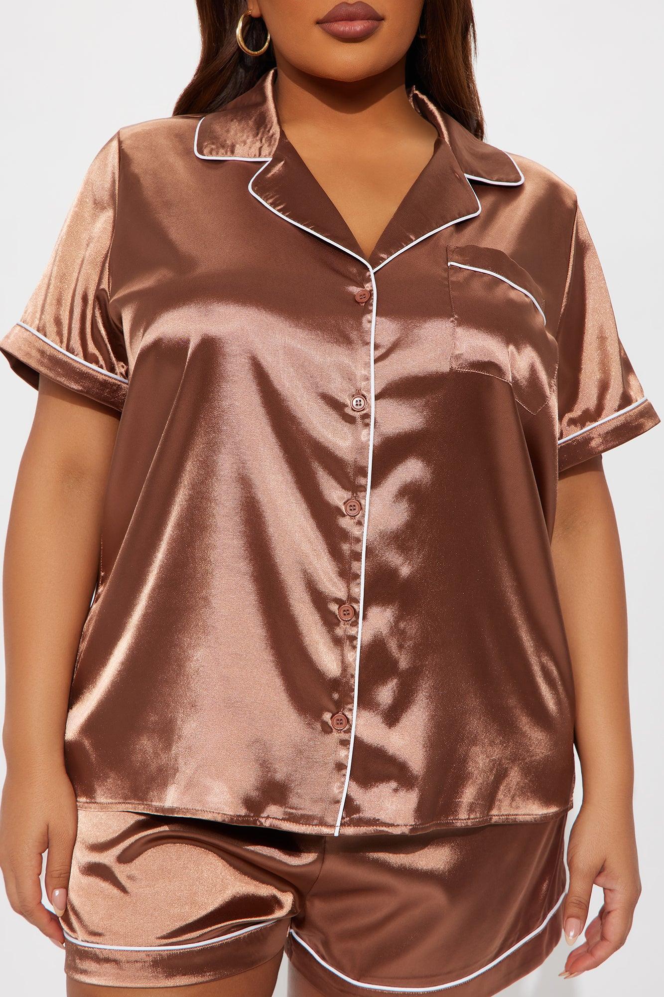 Bedtime Satin Short Sleeve PJ Short Set - Mocha Female Product Image