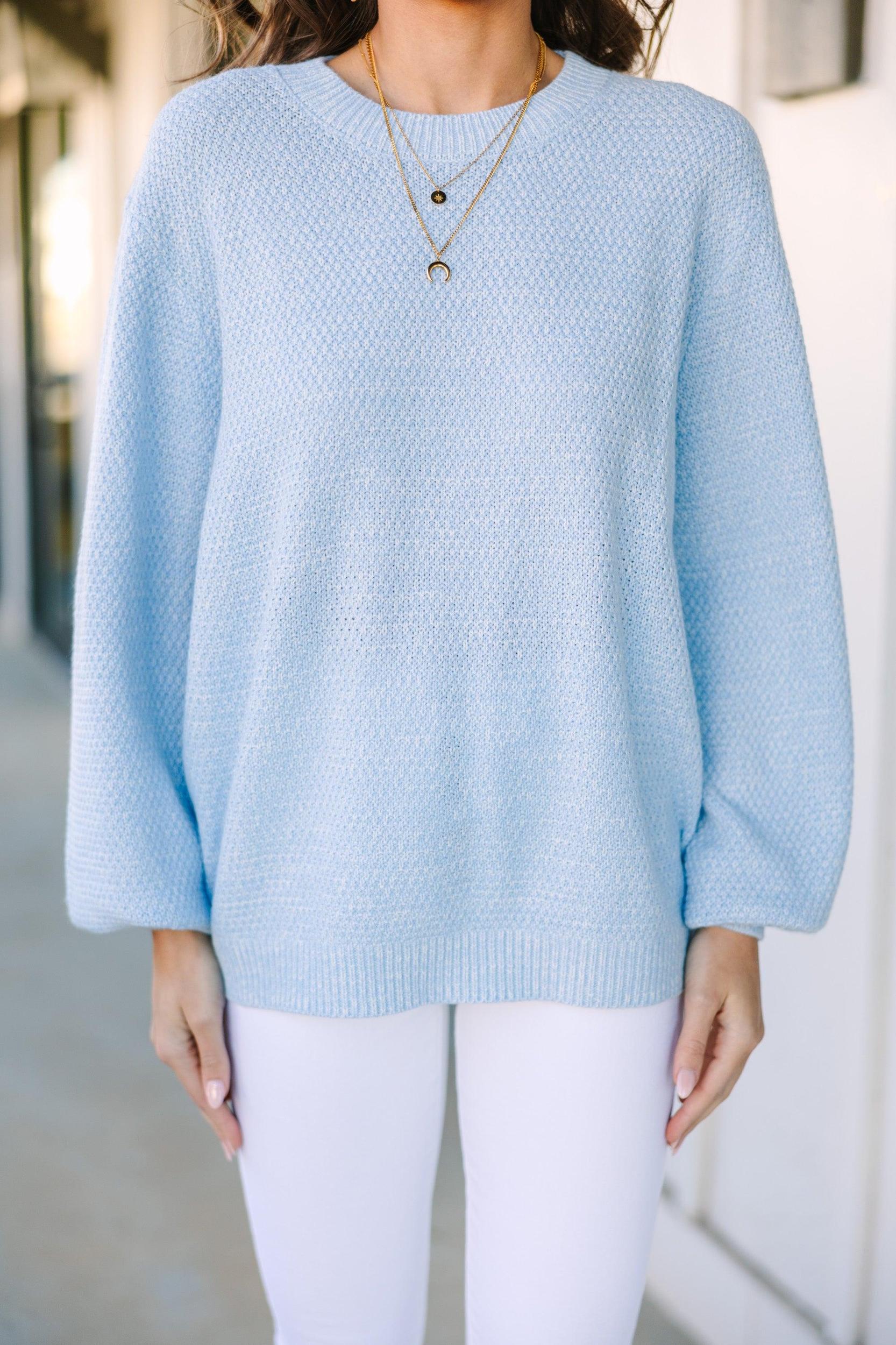The Slouchy Light Blue Bubble Sleeve Sweater Female Product Image