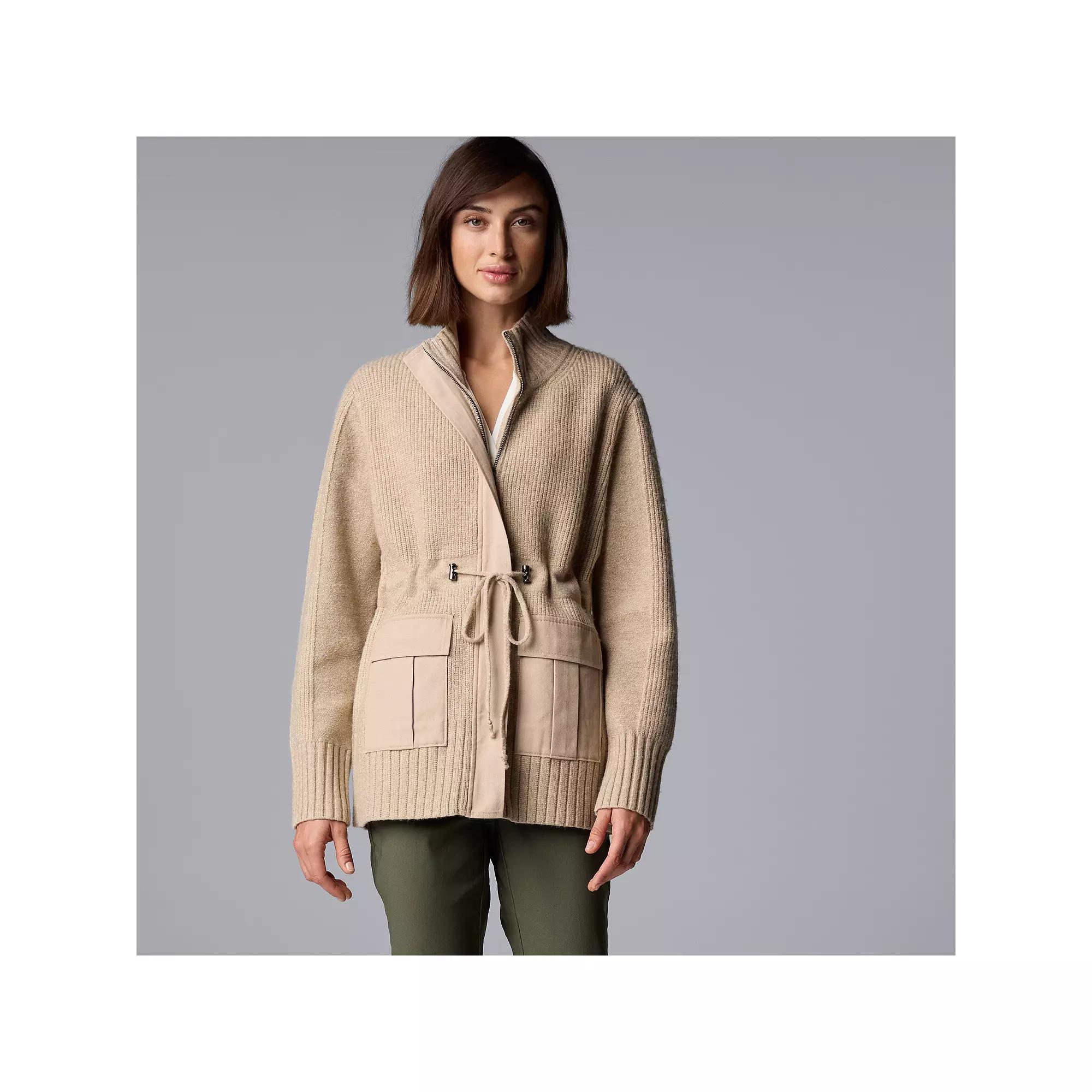 Women's Simply Vera Vera Wang Knitted Sweater Jacket, Size: XXL, Brown Freeze Product Image