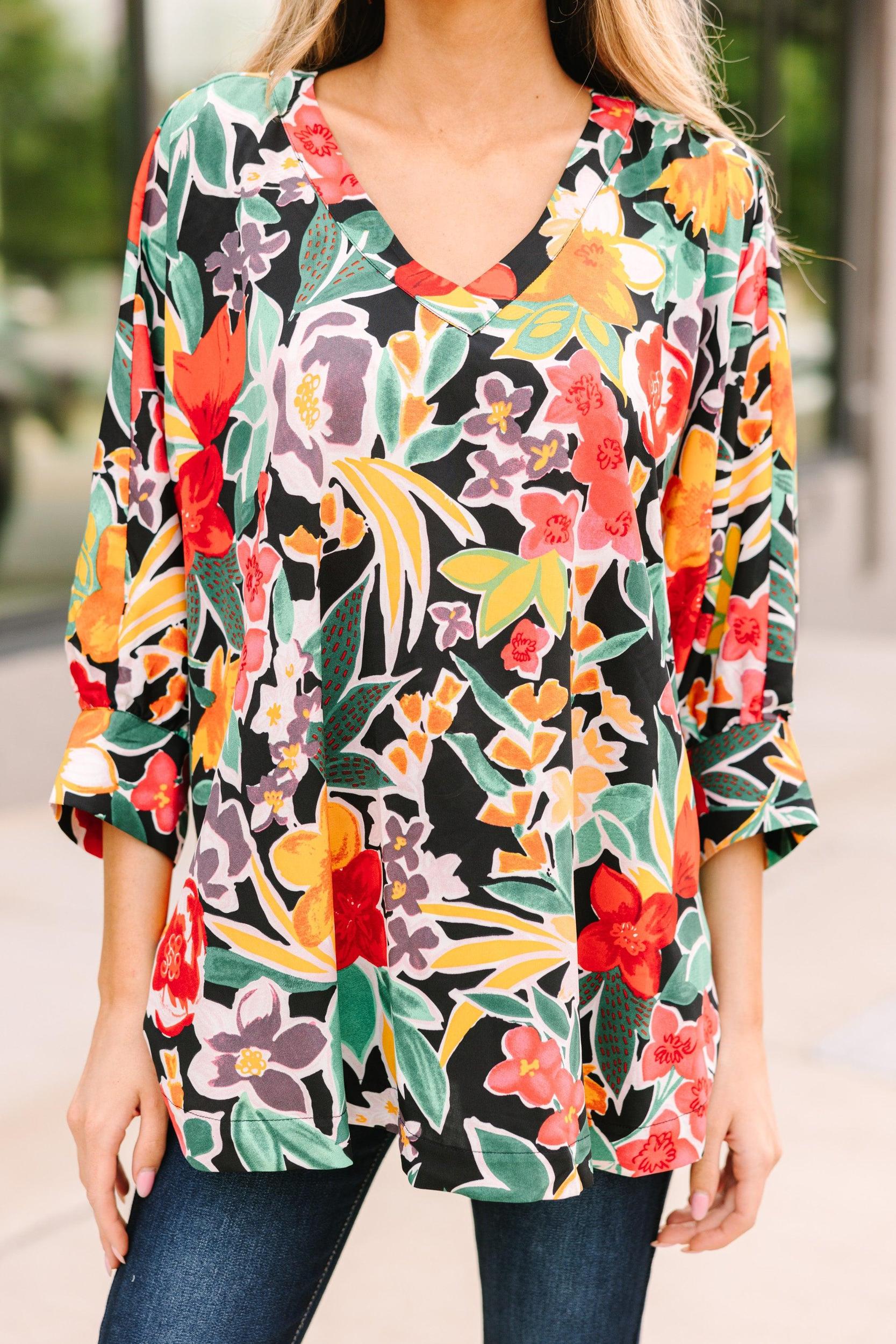 Now You Know Black Floral Top Female Product Image
