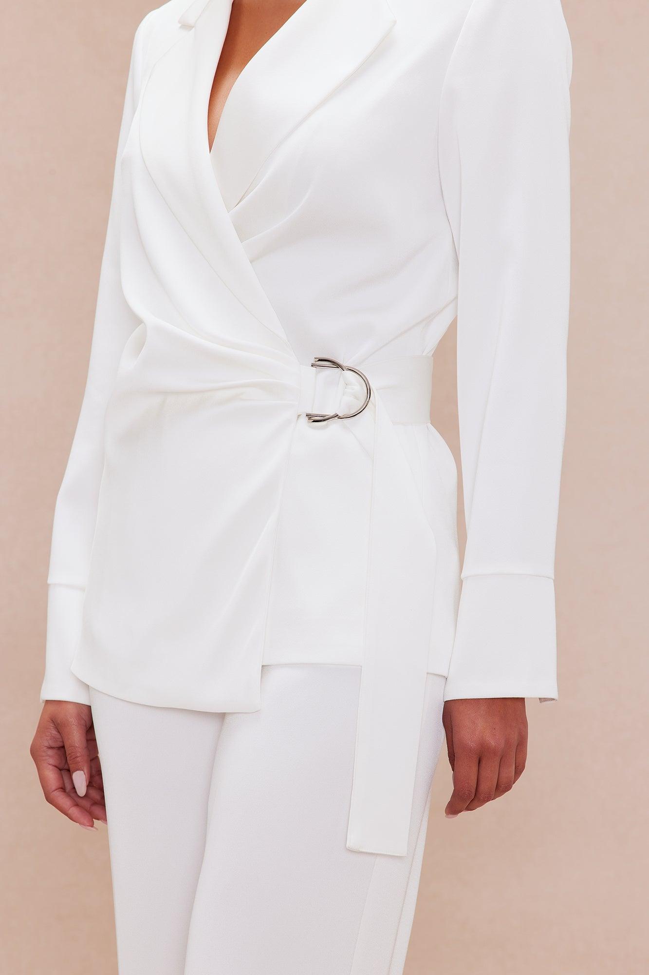 Sasha Satin Blazer Suit Set - White Product Image