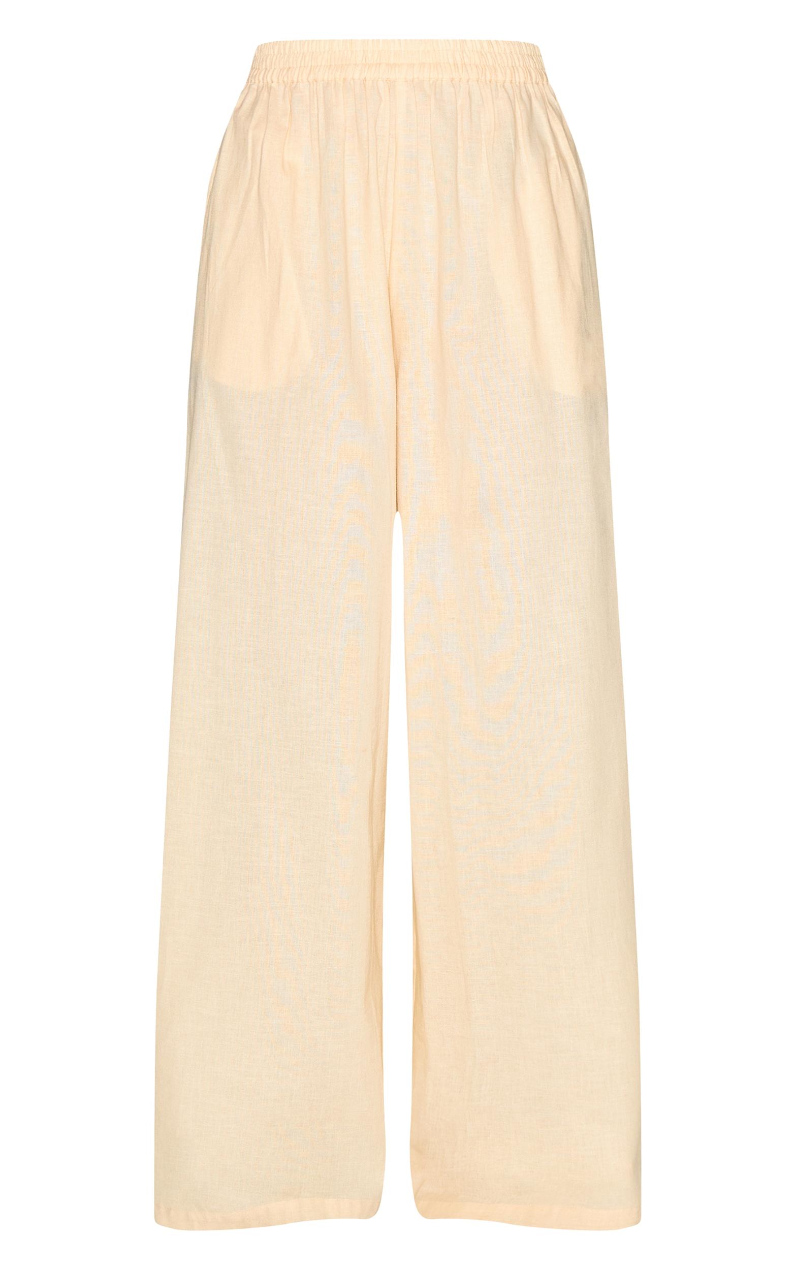 Butter Yellow Linen Look Floaty Wide Leg Pants Product Image