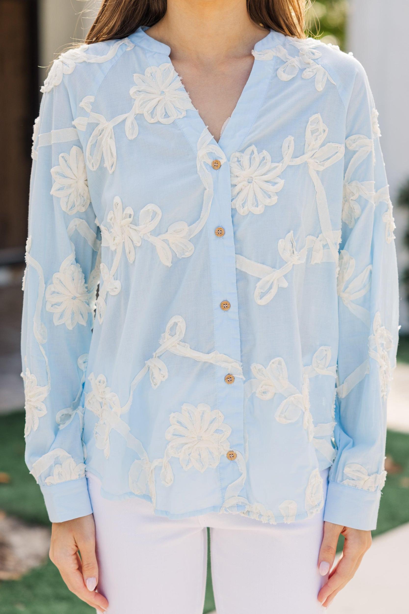 Leave It All Light Blue Embroidered Blouse Female Product Image