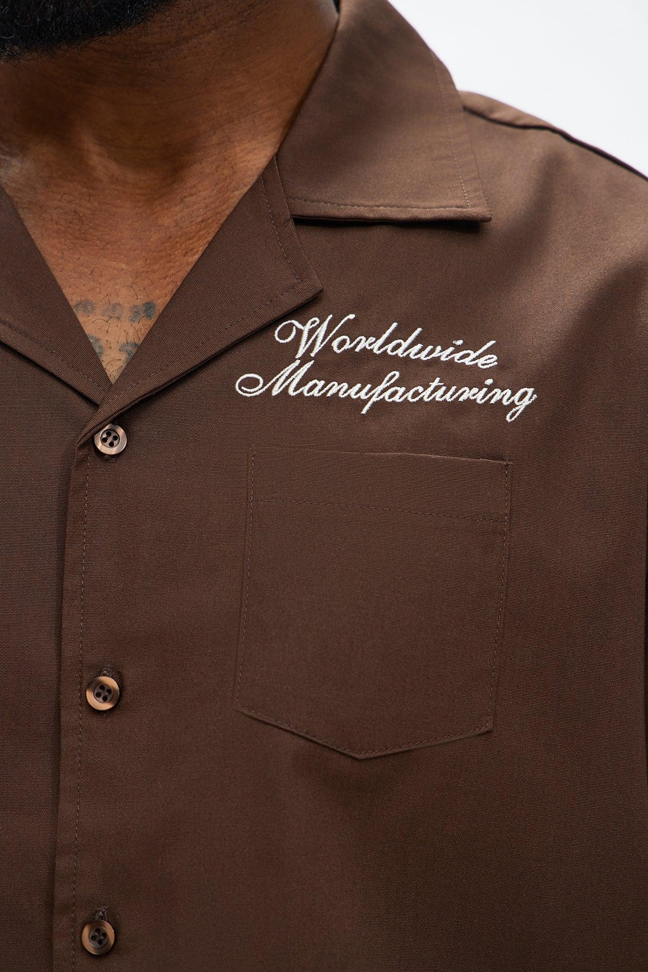 Cropped Worldwide Manufacturing Button Up Shirt - Dark Brown Male Product Image
