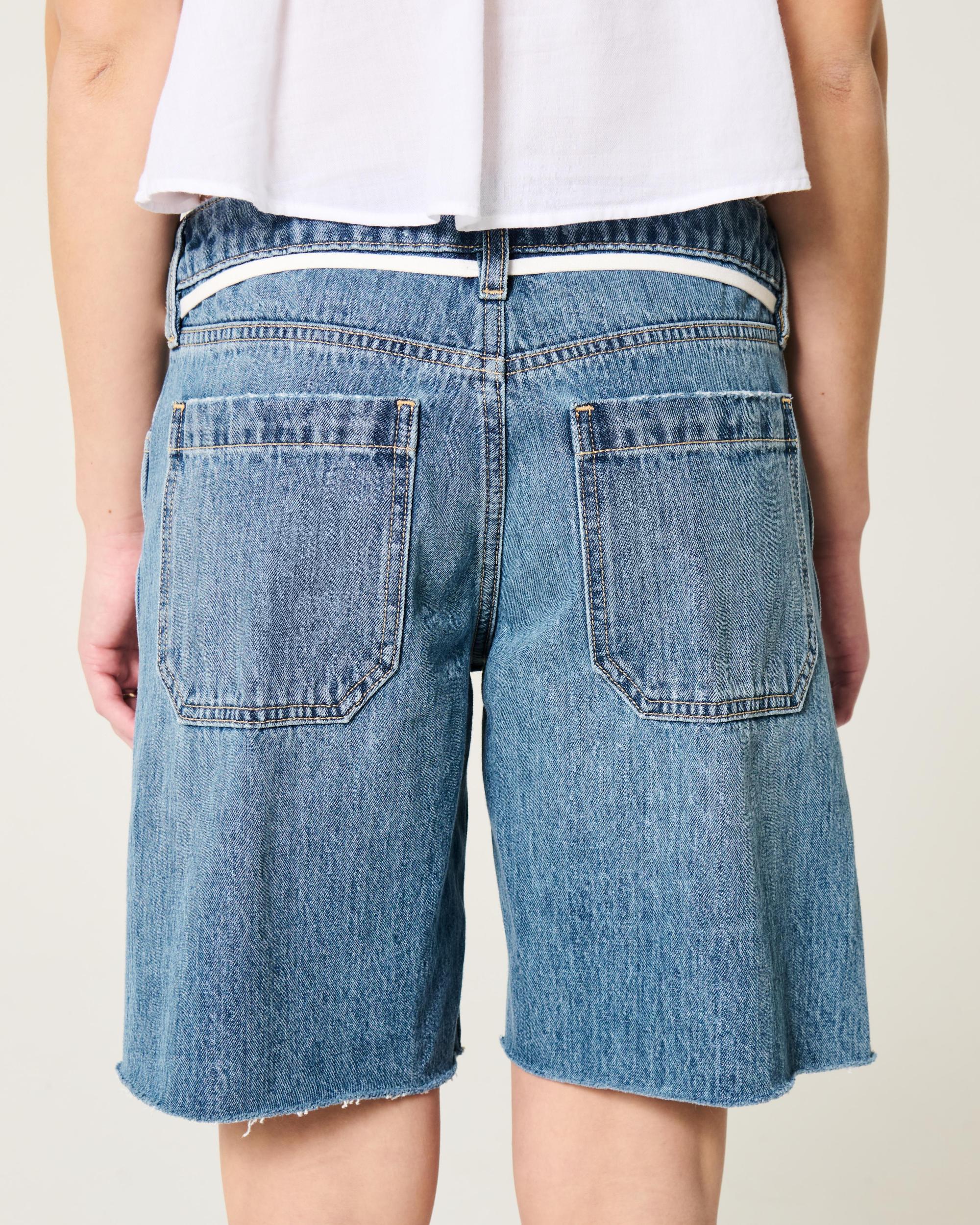 Low-Rise Medium Wash Number Graphic Baggy Jort Product Image